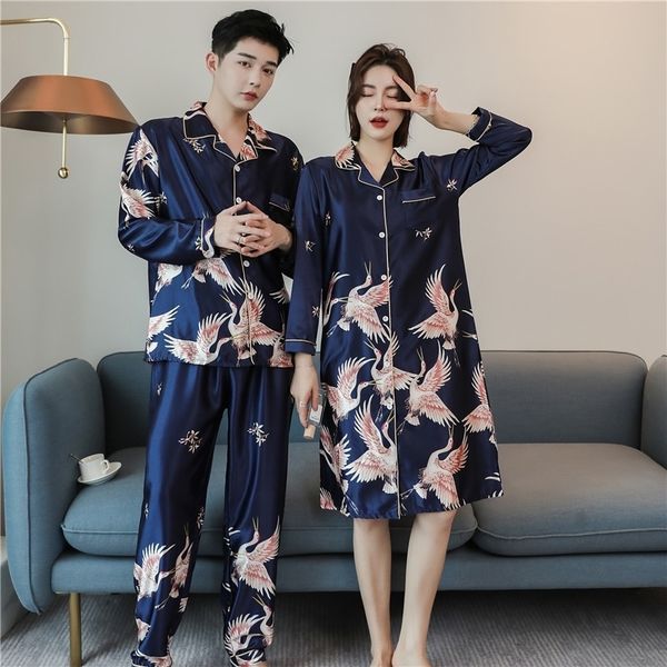 

caiyier large size winter lovers pajamas set silk soft couple sleepwear long sleeve men & women nightgown home clothing -4xl 201027, Black;red