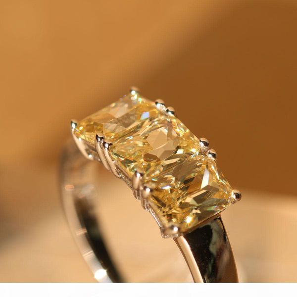 

fashion- three princess cut stone white gold plated rings jewelry rectangle cubic zircon rings party jewelry women gift, Golden;silver