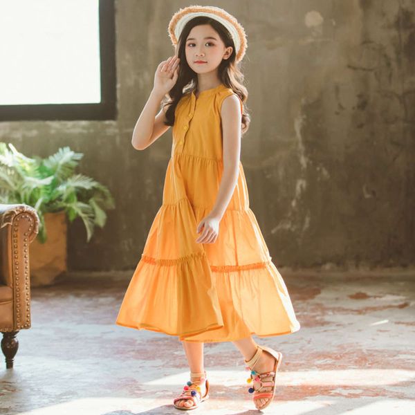 

summer zhongda children's korean girls' 2020 cake oversized skirt with sve ls stitching drs, Red;yellow