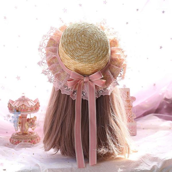 

wide brim hats sweet pink lace straw hat women summer lolita hipster mori girl visor japanese chic style ladies beach sun cap1, Blue;gray