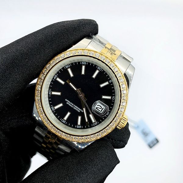

77oz diamonds watch 41/36mm mens automatic 31mm/28mm woman quartz watches with box sapphire waterproof wristwatches full stainless steel lux, Slivery;golden