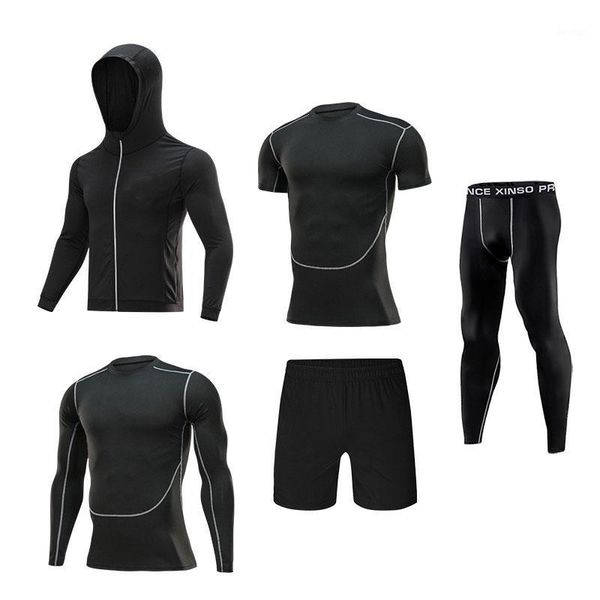 

running sets 5 pcs/set men sportswear compression sport suits quick dry clothes sports joggers training gym fitness tracksuits1, Black;blue