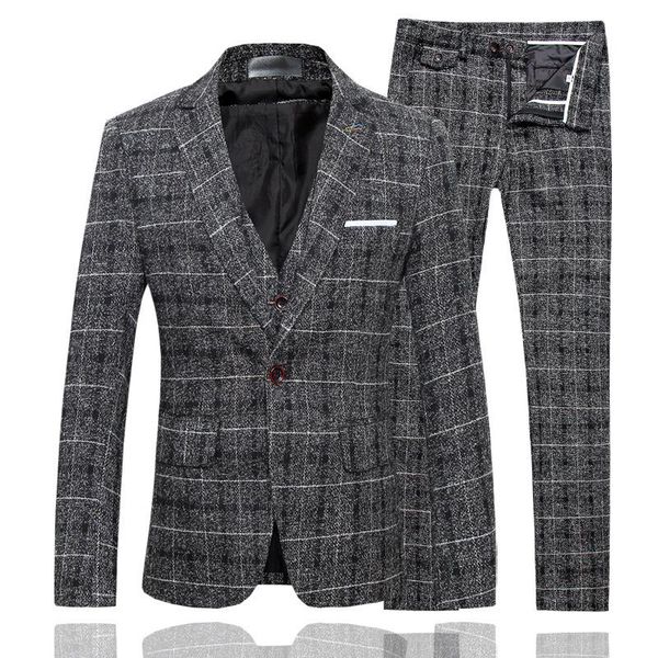 

men's suits & blazers 3 pieces check men suit slim fit business party formal casual plaid office work daily life banquet prom black blu, White;black