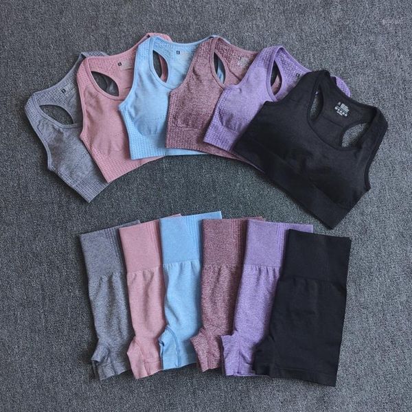 

yoga outfits women seamless 2pcs set sports bra high waist fitness gym shorts running sportswear workout clothes suits1, White;red