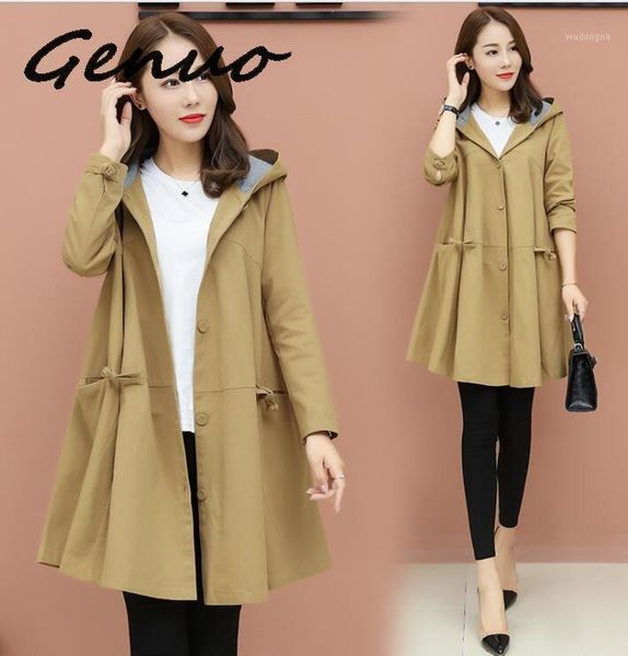 

genuo new 2020 korean loose hoodie trench coat for women casual japan style ladies windbreaker full sleeve designer fall coat1, Tan;black
