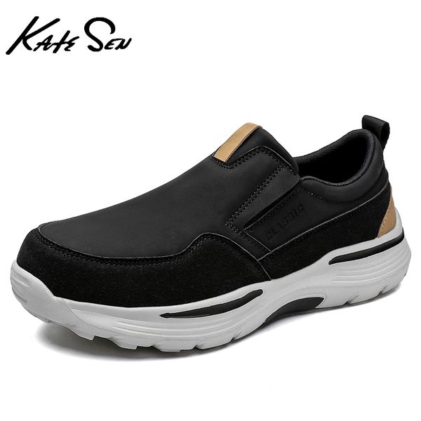 

2020 leather casual katesen new men's lightweight and breathable clunky sneaker fashion thick-soled dad shoes big size 48, Black