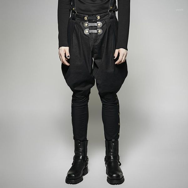 

punk uniform men's pants street rock hip-hop harem pants steampunk gothic two-wear black trousers1