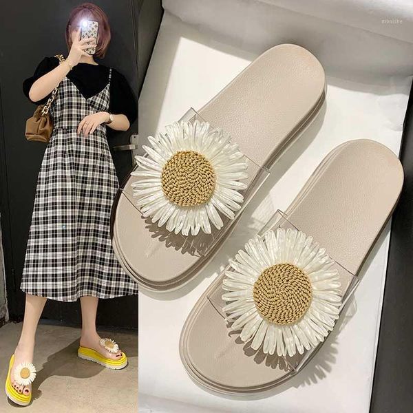 

slippers small fresh and thick bottom chrysanthemum word type sandal girl 2021 summer korean fairy style muffin shoes1, Black