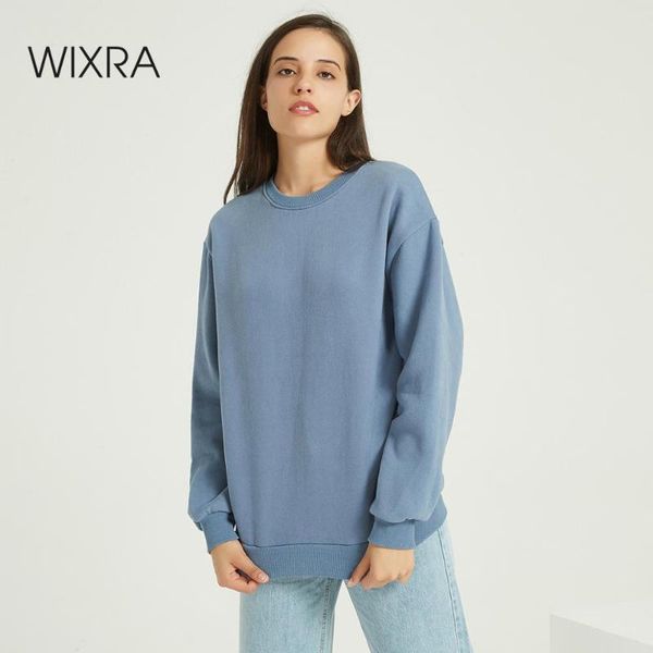 

wixra women basic sweatshirts solid women classic o neck long sleeve autumn winter spring velvet pullover, Black