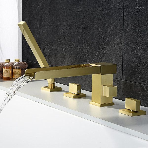 

bathtub shower faucet set brass & cold widespread bathroom shower mixer tap with handheld basin faucet brushed gold1