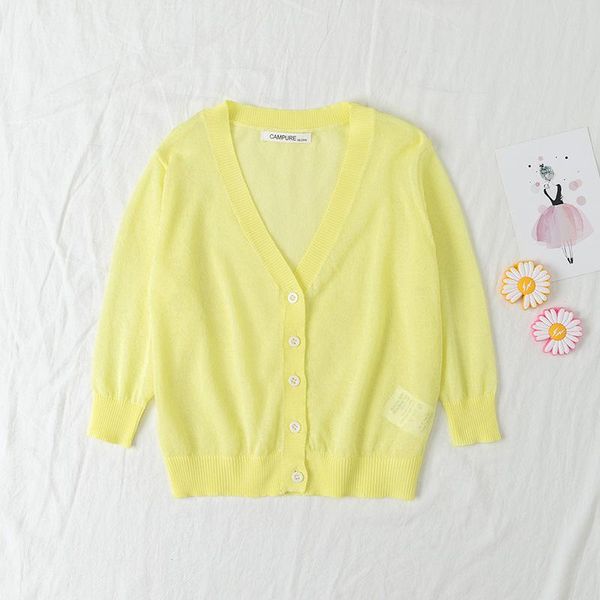 

summer girls thin knitted cardigans solid color v neck knit jackets sunscreen children outwears coat dt118 wmtgyu, Blue