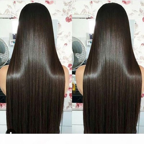 

28 inch full lace wig preplucked glueless virgin brazilian long straight 28 30 inches lace front wigs human hair for black women, Black;brown
