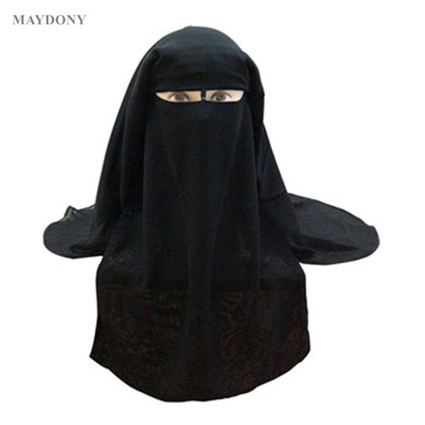 

muslim bandana scarf islamic 3 layers niqab burqa bonnet hijab cap veil headwear black face abaya style wrap head cover y201007, Blue;gray