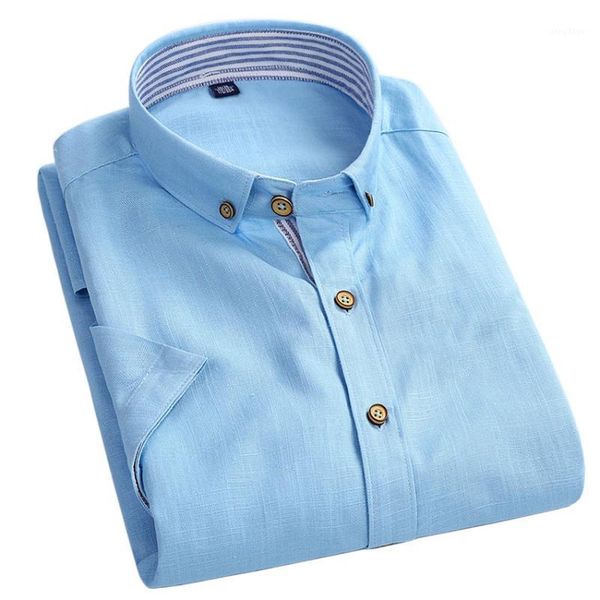 

wholesale- boze 75% cotton summer men short sleeve shirts linen collar button-up patchwork placket men casual shirts1, White;black