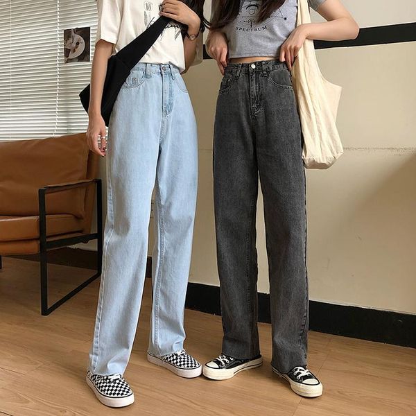 

women's jeans 2021 korean style women classic denim pants casual high waist for straight long, Blue
