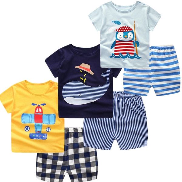 

3set/lot summer baby boys girls short sleeve clothing set cartoon cotton infant toddler clothes suit outerwear t-shirts y200803, White