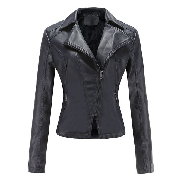 

trade foreign 2021 new leather oblique short jacket women's clothes xhzk, Black