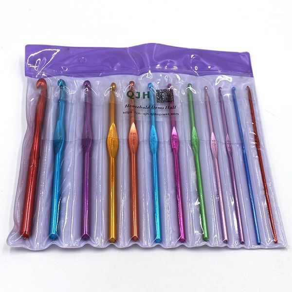 

12pcs/set multicolor aluminum crochet hooks needles knit weave craft yarn for hand crochet knitting tools 12 size1, Black