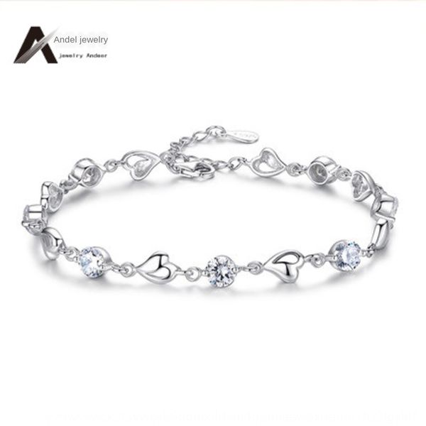 

korean heart-shaped bracelet for girls with love and simplicity mori literature and art blue crystal white copper silver bracelet diamond cr, Golden;silver