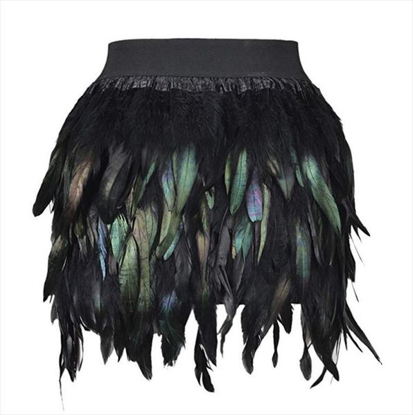 

women black swan feather skirt mini length fully double layer fabric lined feather skirt party event plumage office lady