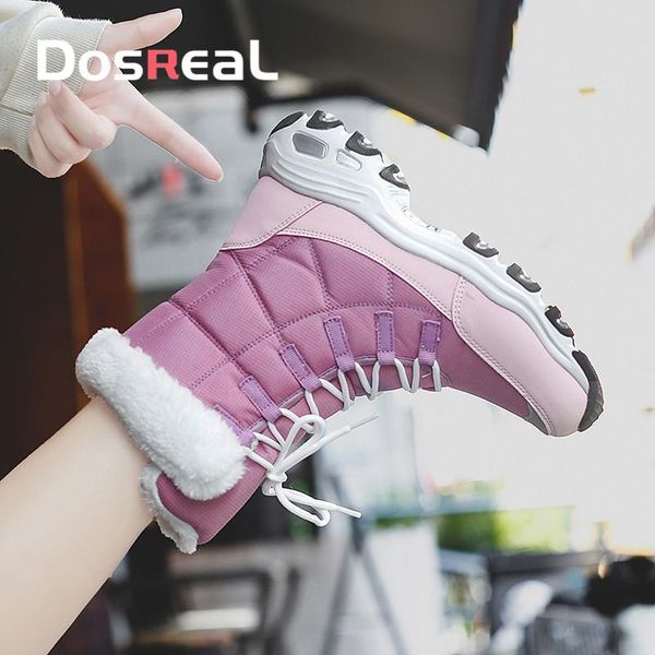 

dosreal women snow boots lace up warm shoes with fur for females fashion shoes orounutdoor non-slip ankle boots round toe, Black