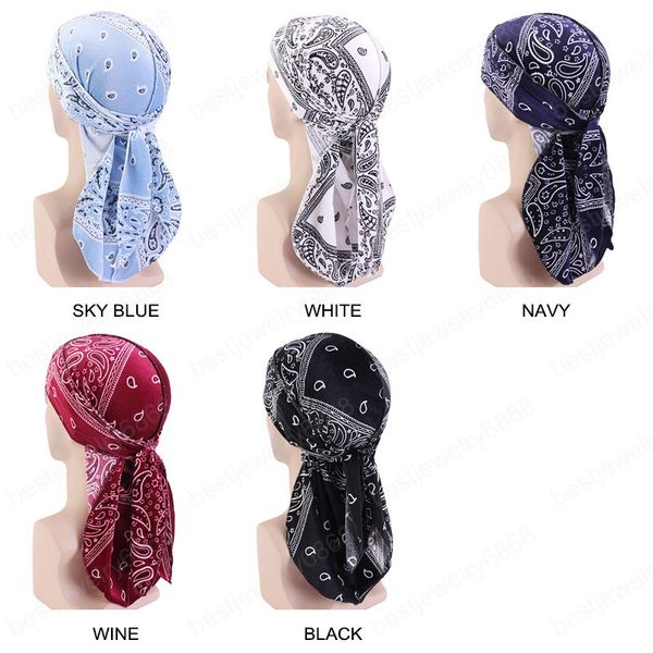 

hair accessories velvet durag bandanas insect hats for women men long tail pirate hat waves do doo du rag turban headwear7662112, Blue;gray