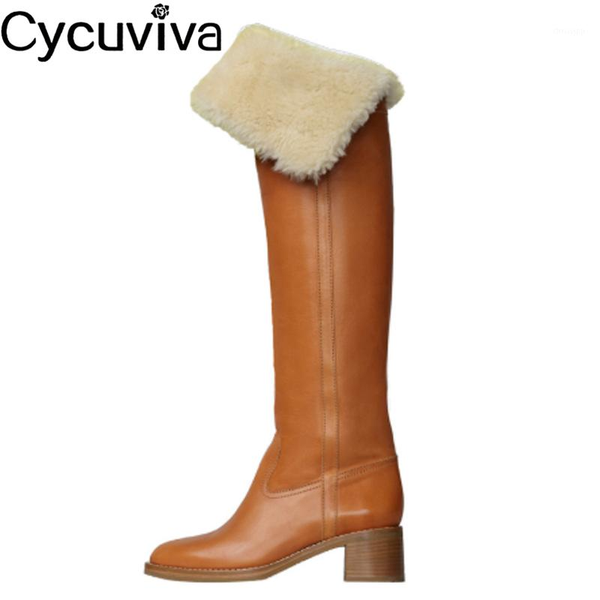 

wool over the knee boots women warm lapel chunky heels winter boots concise slip on brown long runway shoes woman1, Black