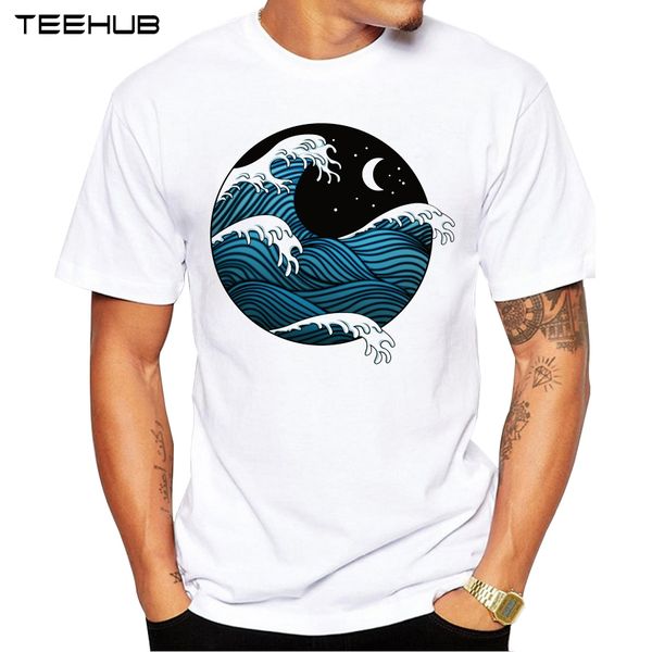 

men's wave in circle print t shirt cool night wave t shirt men summer short sleeve white hipster tees sport hooded sweatshirt hoodie