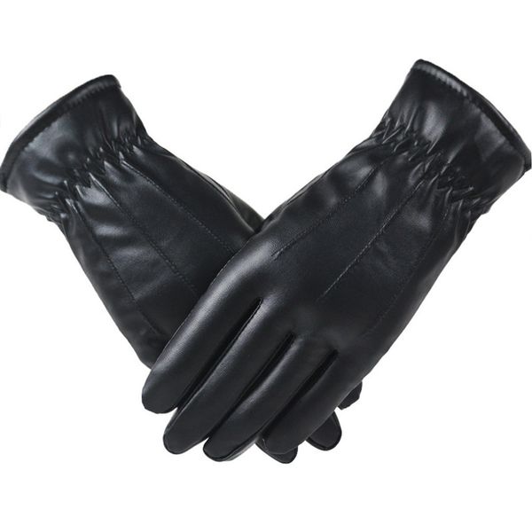 

quality leather fashion plus winter female high velvet warm black women driving touch phone screen glove mittens #l10