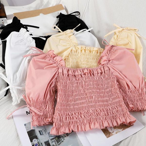 

women's blouses & shirts fast blouse solid color lace v-neck design temperament ladies bandage hollow out, White