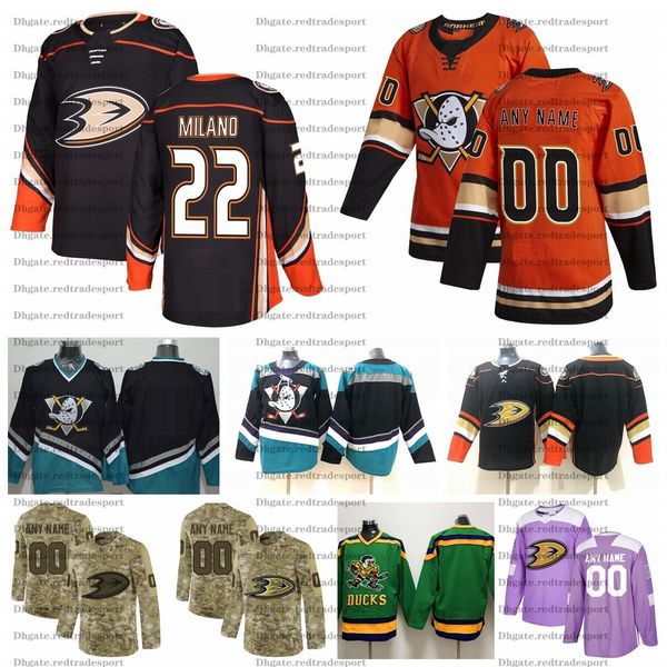 

2021 milano anaheim ducks hockey jerseys customize name alternate black teal #22 milano stitched hockey shirts s-xxxl, Black;red