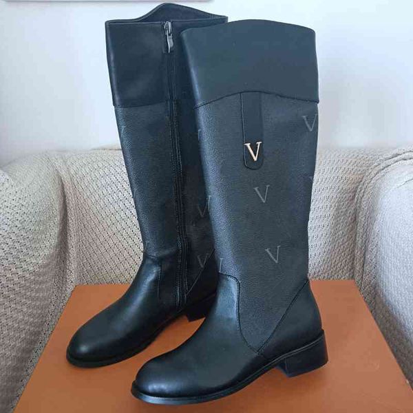 

fashion color matching round head women long boots female casual wild non slip leather boots cowboy shoe10 2502, Black