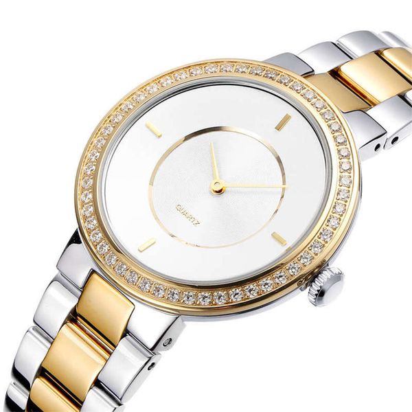 

fashion gold all style student steel gift stone inlaid women's watch, Slivery;brown