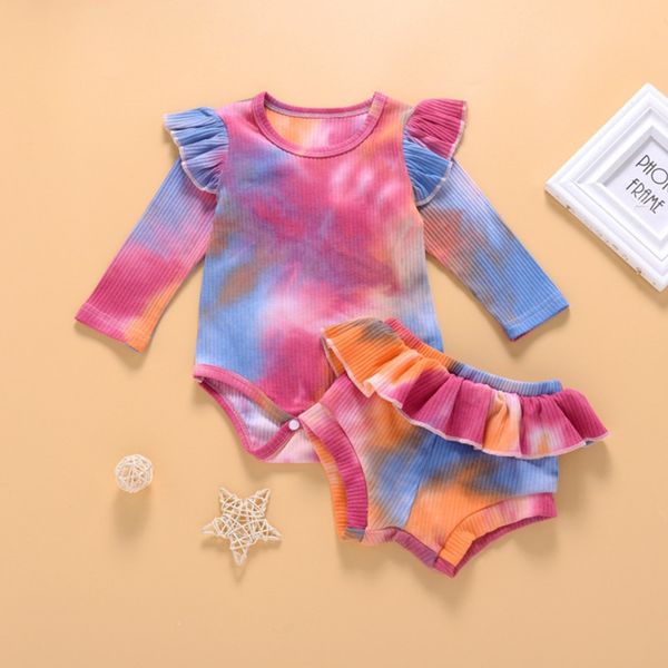 

new 2pcs/set infant baby girl tie-dye clothes long sleeve baby baby briefs pants toddler kids outfits set autumn clothing 1-3 years, White