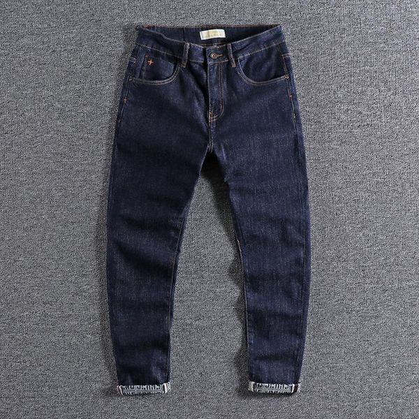 

men's jeans 2021 four seasons primary color pocket embroidery slim leggings fashion youth pants handsome wear 0856, Blue