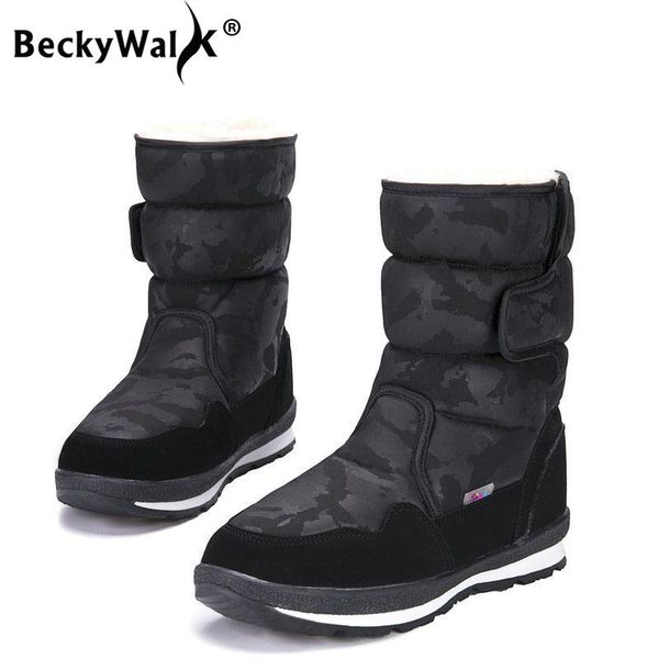

boots beckywalk winter women high snow waterproof plush warm shoes woman brand camouflage mid-calf botas feminina wsh3096, Black