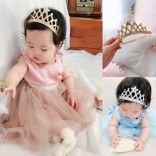 

korean lovely princess crown children newborn baby girl hair band headband elastic headdress, Silver