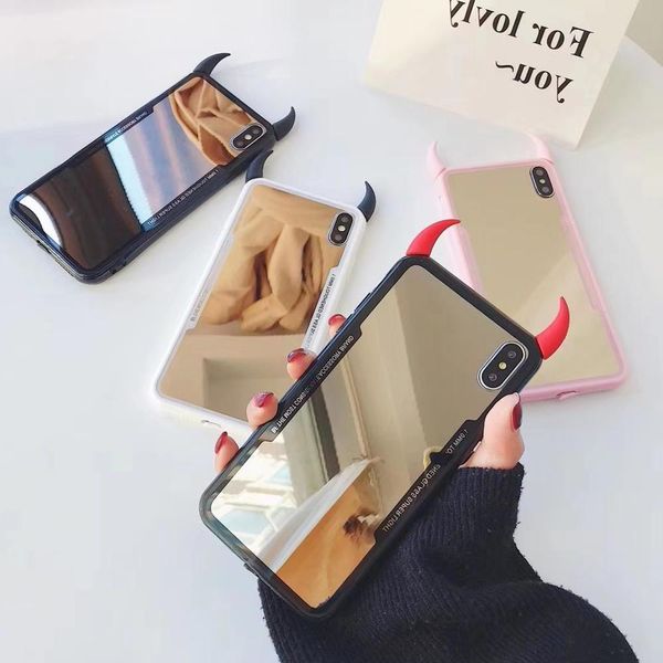 

p20pro p20 luxury lite shell зеркало для макияжа diy дьявола рога акриловые tpu телефон чехол для huawei p30 p30pro mate20 про