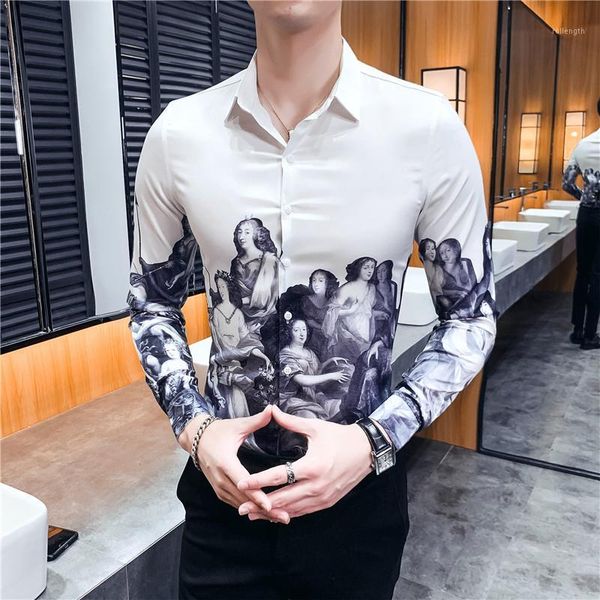 

style 2020 european long sleeve mens dress shirts camisa masculina club party prom streetwear social clothing casual men shirt1, White;black