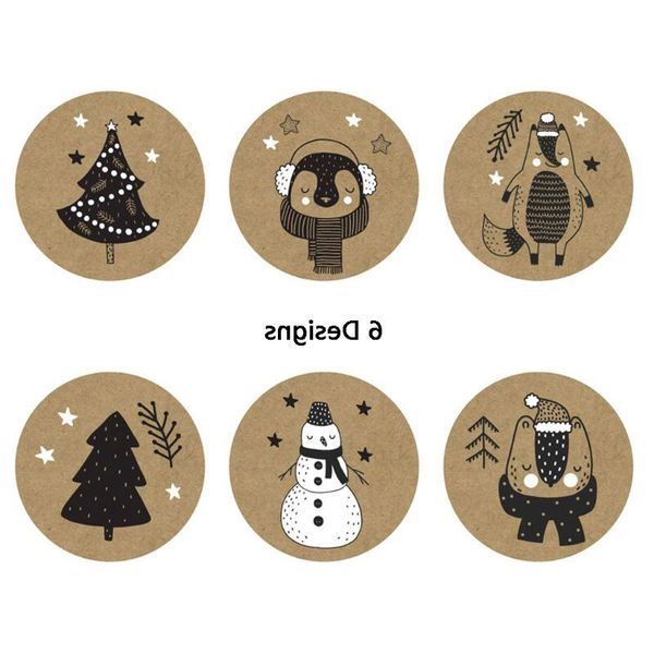 

ролл (500pcs) 6 designs 1 дюйма christmas theme печать этикетки наклейки для diy подарков выпечки пакет конверт канцелярские украшения