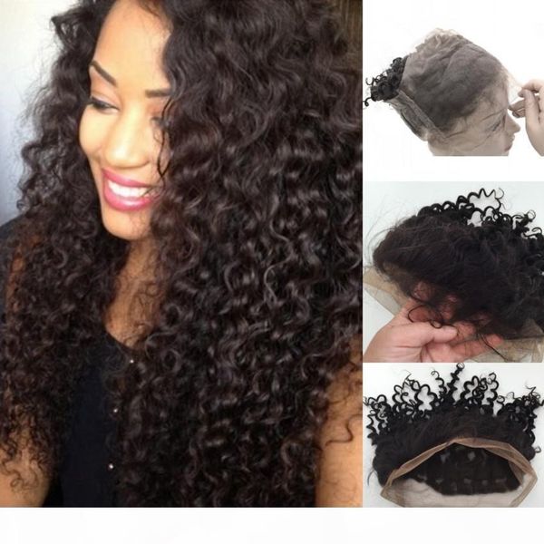 

360 lace band frontal hairpieces 22*4*2inch malaysian virgin hair 100 unprocessed human hair deep wave lace frontal closure with baby hair, Black