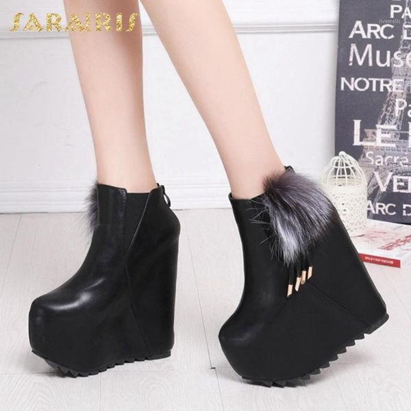 

boots sarairis 2021 arrivals wedge high heels ankle women shoes platform zip up autumn winter footwear1, Black
