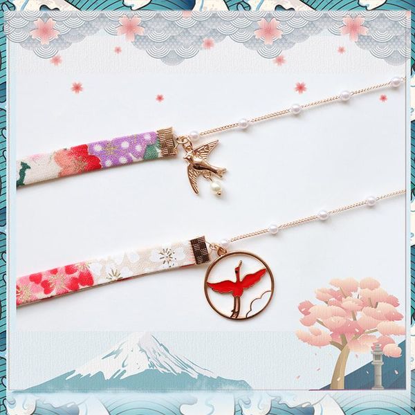 

chokers japanese style jewelry necklace bird pendant imitation pearls chain stitching women choker clavicle, Golden;silver
