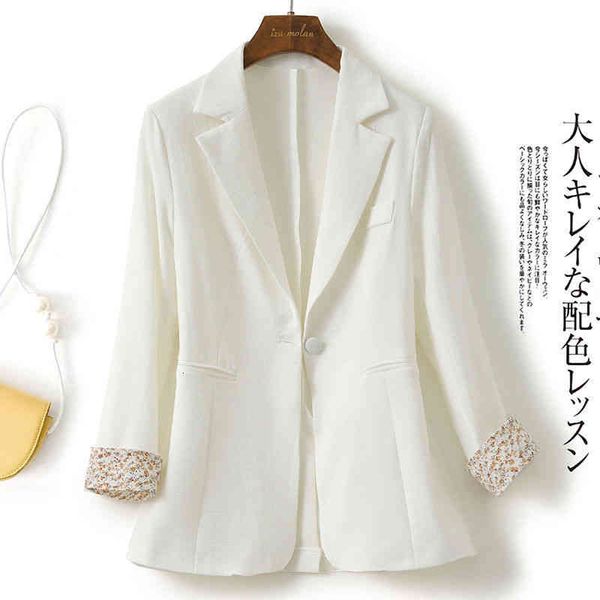 

women's wool & blends female spring jacket , ol, large, floral sleeve, a button, blazers, white, black, suit for women na4h