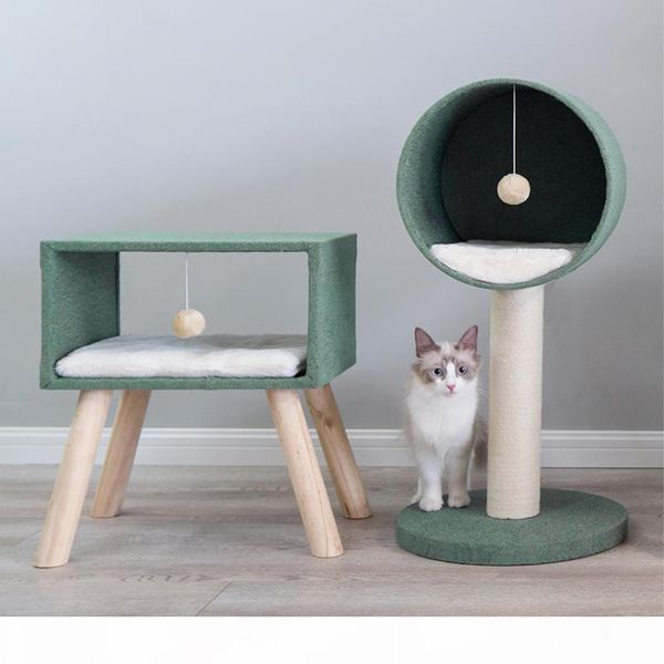 

nordic style cat's nest small cat tree luxury cat climbing frame solid wood sisal grabbing board supplies cushion