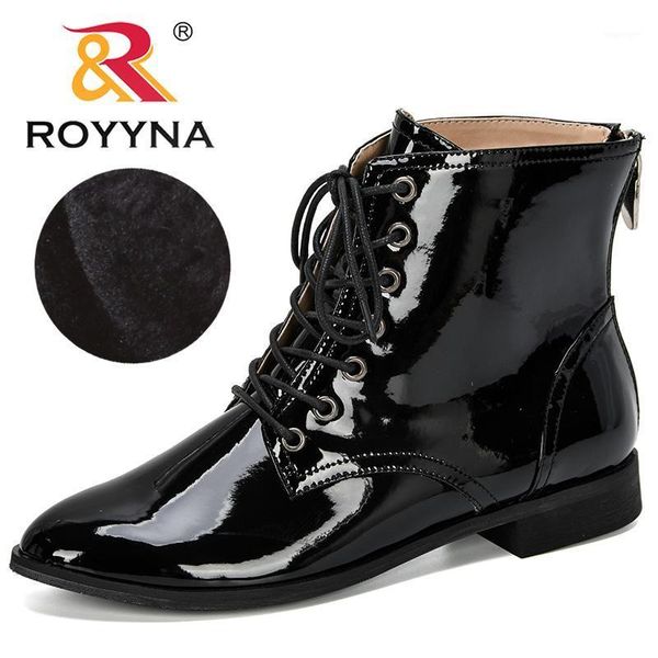 

boots royyna 2021 designers microfiber winter shoes woman round toe heels ankle ladies botas zapatos mujer short plush comfy1, Black