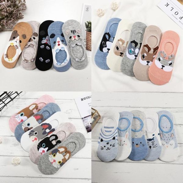 

25 style 10 piece=5 pairs/lot cute harajuku animal socks women summer korean cat bear funny low cut ankle sock happy sox1, Black;white