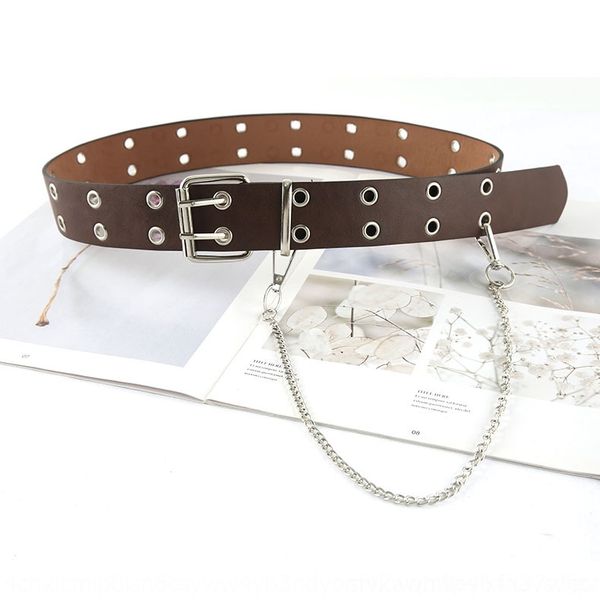 

1ptb women punk chain fashion belt adjustable fashion black double single eyelet grommet leather, Black;brown
