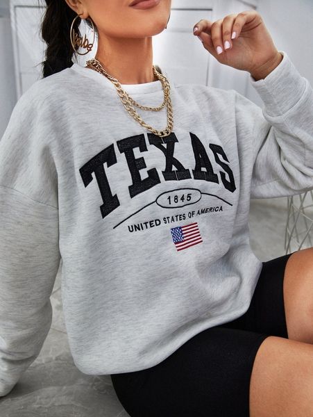 

american flag & letter embroidery drop shoulder sweatshirt b8il#, White;black