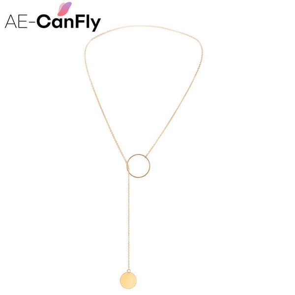 

ae-canfly fashion silver color long necklace simple summer design necklaces & pendants circle gold chain nx088